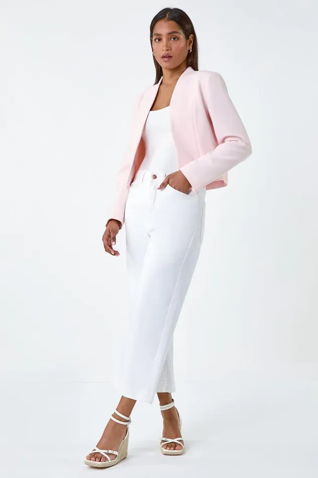 Women Pink Textured High Neck Jacket Roman Occasionwear