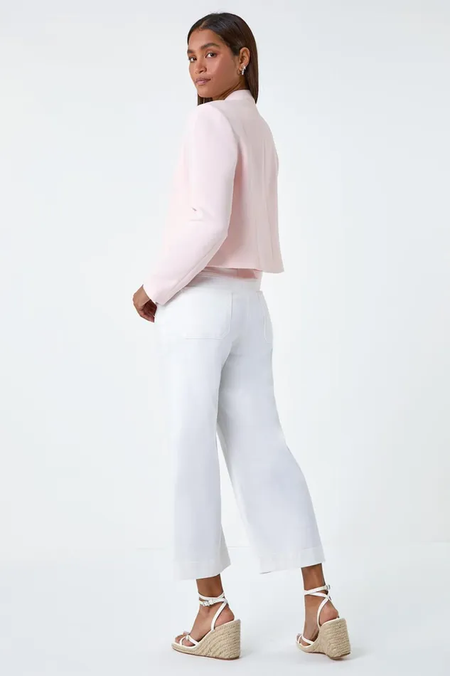 Women Pink Textured High Neck Jacket Roman Occasionwear