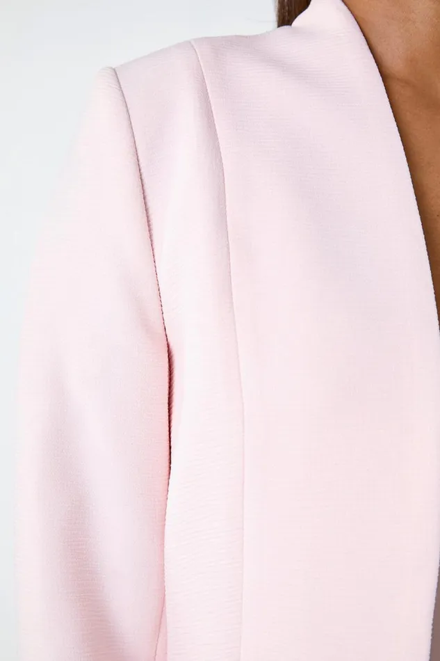 Women Pink Textured High Neck Jacket Roman Occasionwear