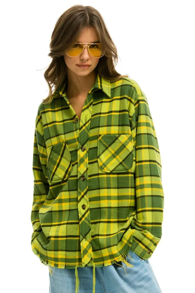 Women PLAID FLANNEL WESTERN SHIRT 8211 AVOCADO PLAID Aviator Nation UnisexTees