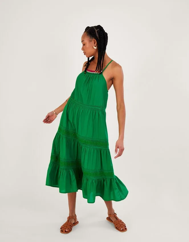 Women Plain Broderie Lace Trim Midi Dress In Sustainable Cotton Green Monsoon Dresses