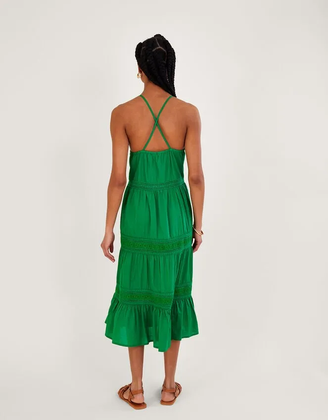 Women Plain Broderie Lace Trim Midi Dress In Sustainable Cotton Green Monsoon Dresses