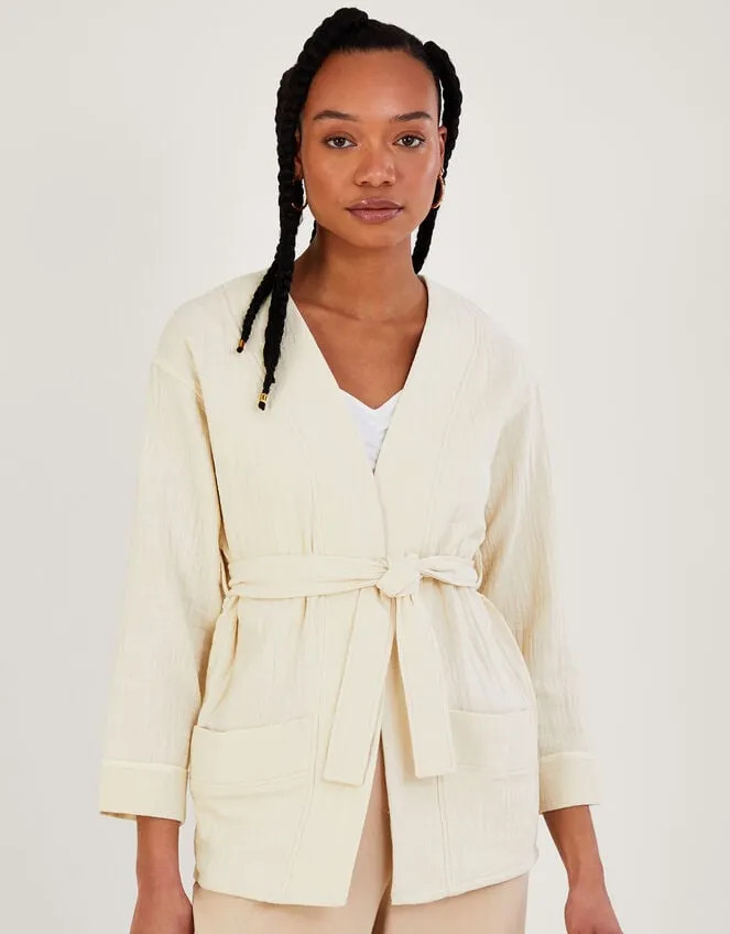Women Plain Pocket Tie Jacket Cream Monsoon Casualwear