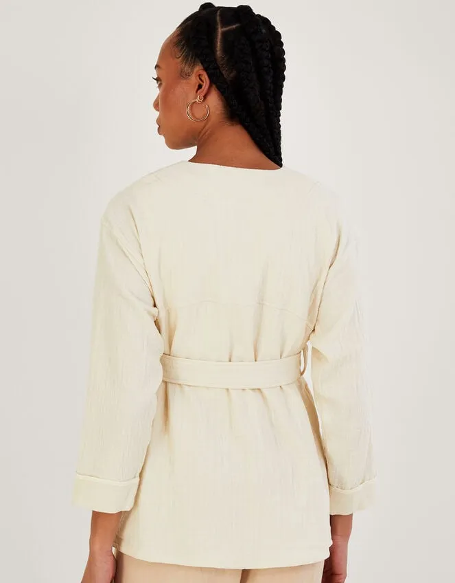 Women Plain Pocket Tie Jacket Cream Monsoon Casualwear