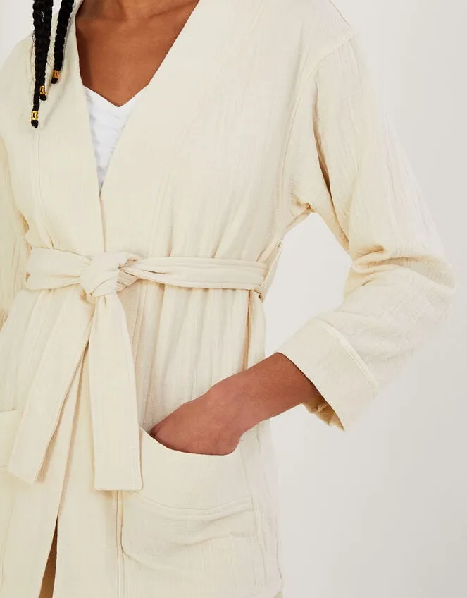 Women Plain Pocket Tie Jacket Cream Monsoon Casualwear