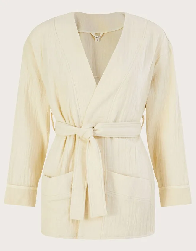 Women Plain Pocket Tie Jacket Cream Monsoon Casualwear