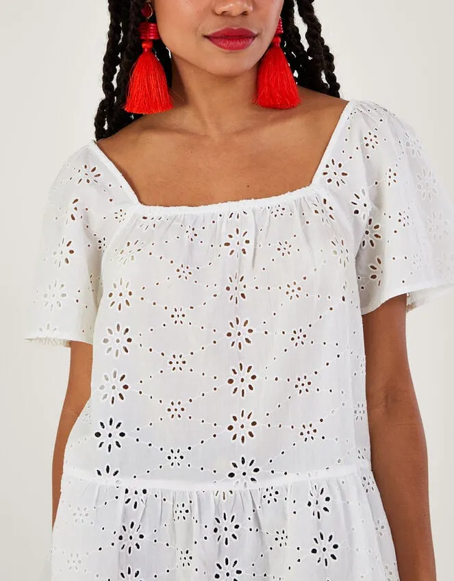 Women Plain Schiffli Top White Monsoon Tops and Blouses