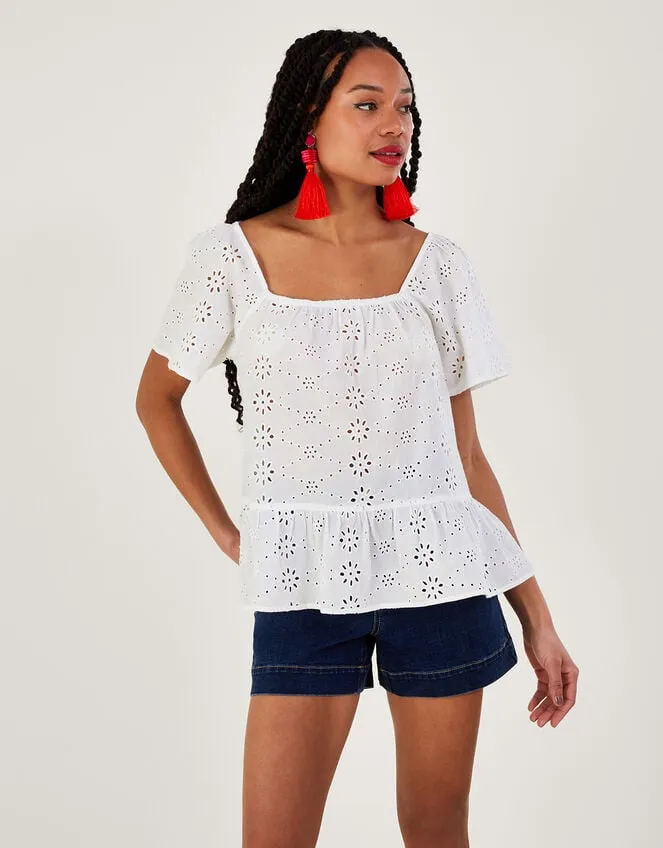 Women Plain Schiffli Top White Monsoon Tops and Blouses