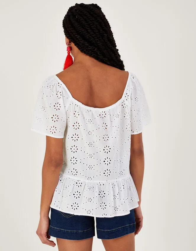 Women Plain Schiffli Top White Monsoon Tops and Blouses