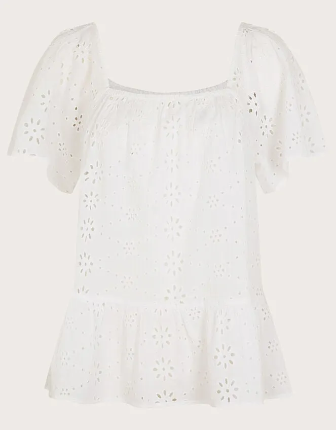 Women Plain Schiffli Top White Monsoon Tops and Blouses