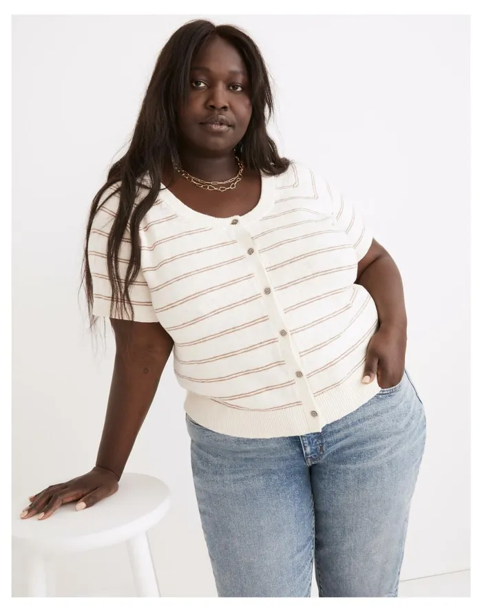 Women Plus Linden Scoop Sweater Tee In Stripe Antique Cream Madewell Sweaters