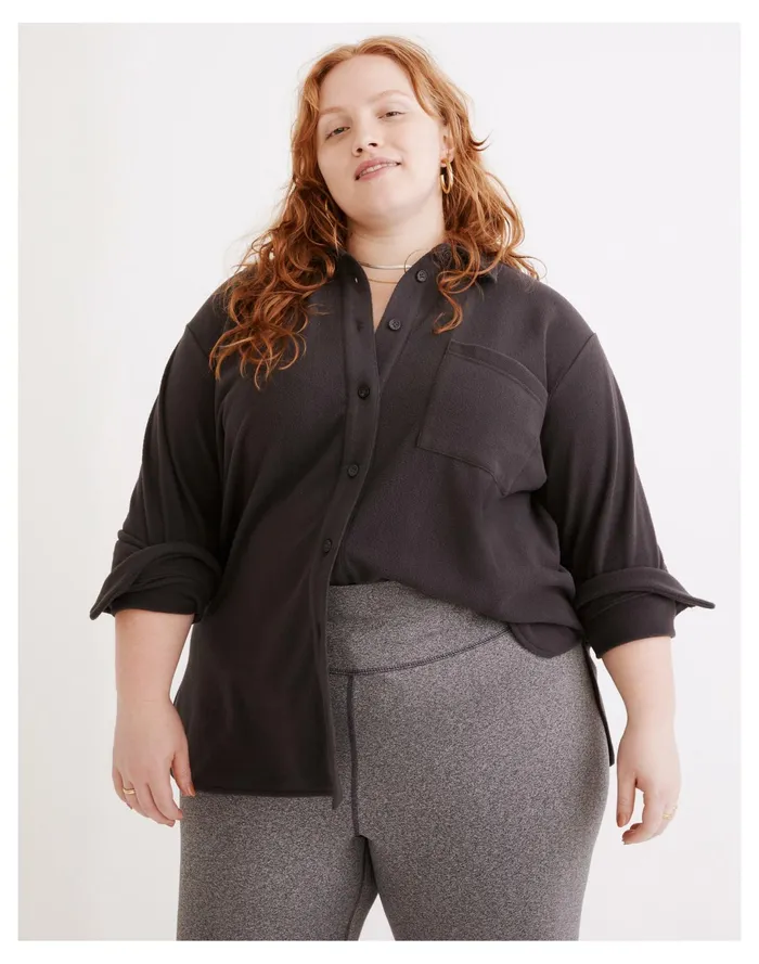 Women Plus MWL Fleecelayer Shirt Jacket Black Coal Madewell MWL Athleisure