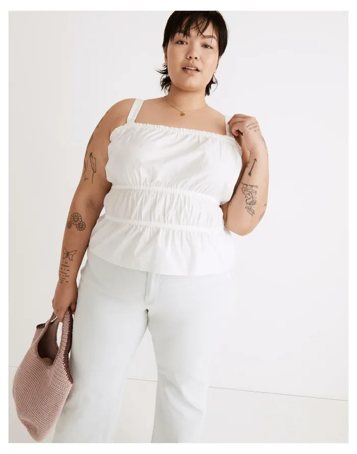 Women Plus Poplin Sophia Peplum Tank Eyelet White Madewell Tops and Shirts