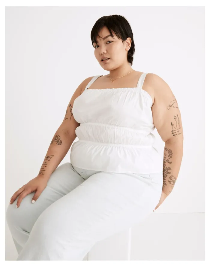 Women Plus Poplin Sophia Peplum Tank Eyelet White Madewell Tops and Shirts Women Plus Poplin Sophia Peplum Tank Eyelet White Madewell Tops and Shirts