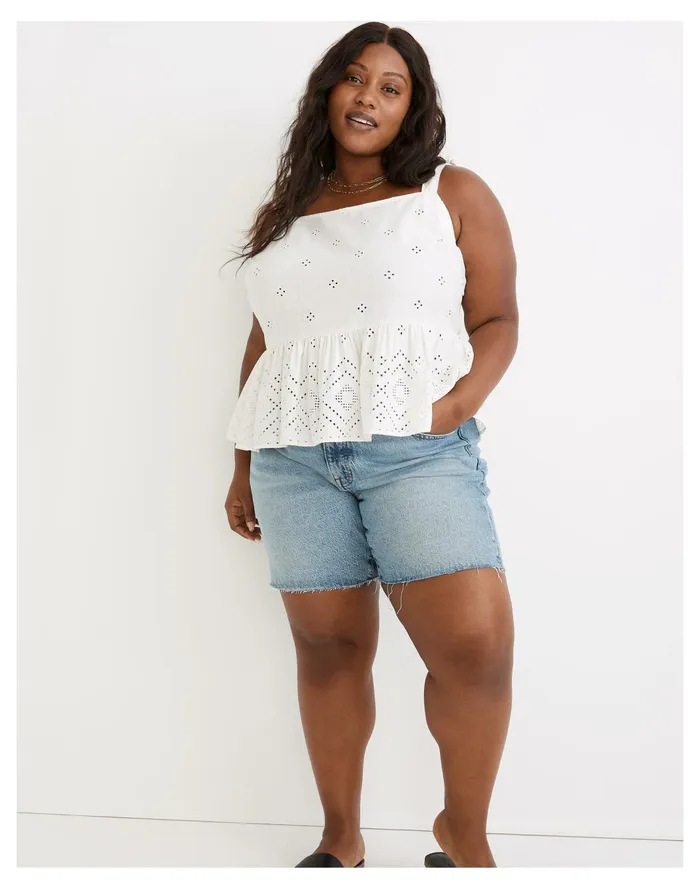 Women Plus Rosalie Tie Strap Top In Geo Eyelet Lighthouse Madewell Tops and Shirts