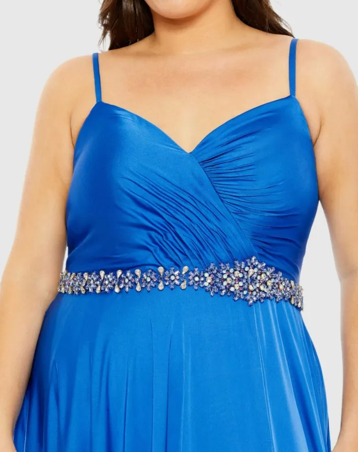Women Plus Size Dresses Mac Duggal Beaded Belt Faux Wrap A Line Gown Plus Cobalt Women Plus Size Dresses Mac Duggal Beaded Belt Faux Wrap A Line Gown Plus Cobalt