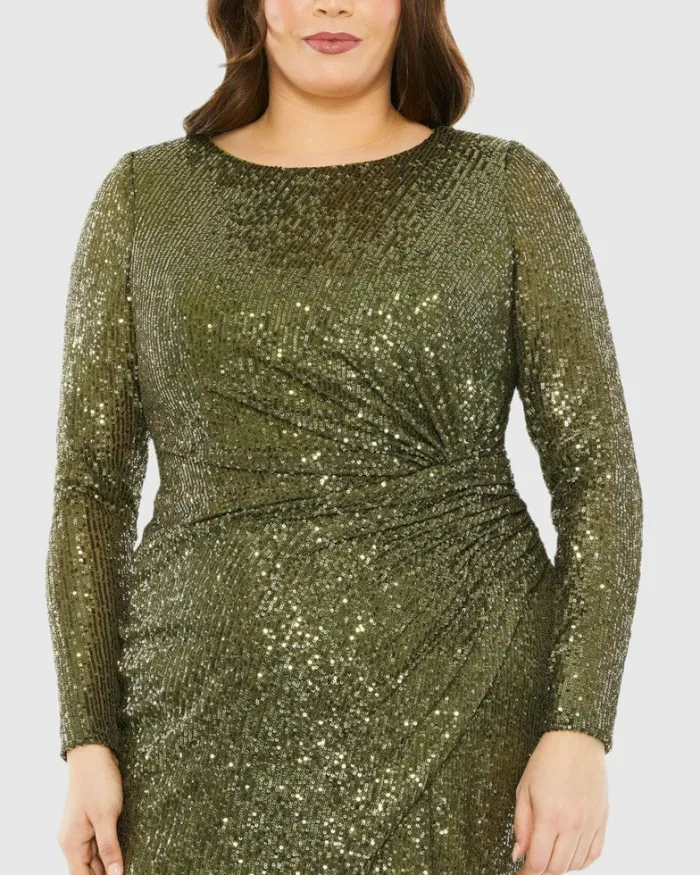 Women Plus Size Dresses Mac Duggal Long Sleeve Sequin Gathered Waist Dress Black Women Plus Size Dresses Mac Duggal Long Sleeve Sequin Gathered Waist Dress Black