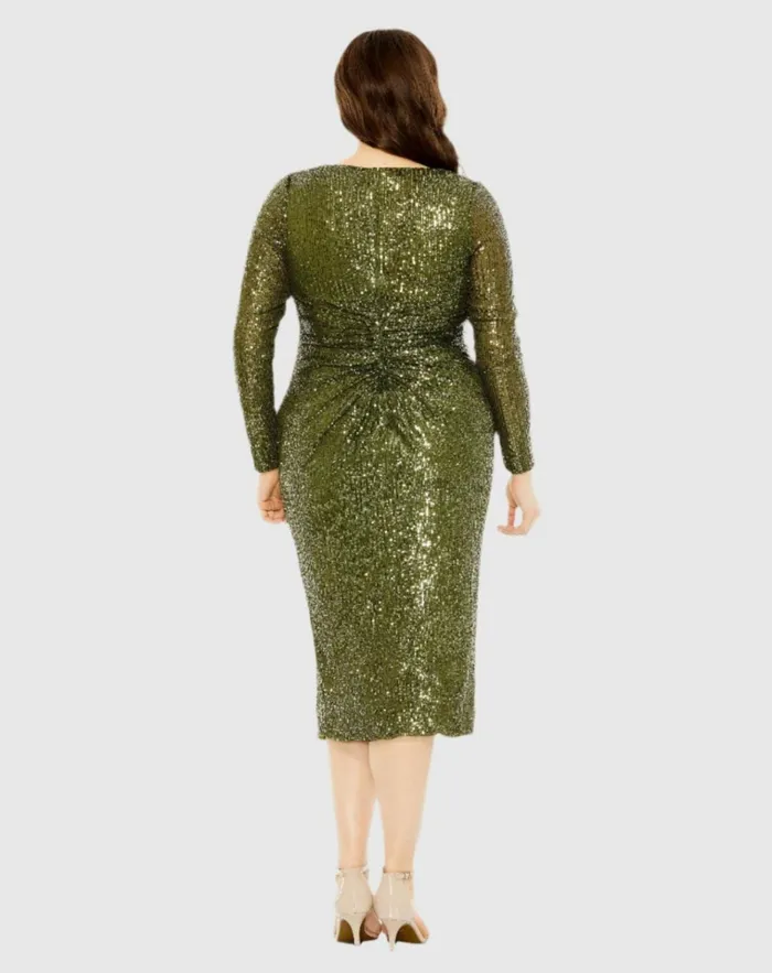 Women Plus Size Dresses Mac Duggal Long Sleeve Sequin Gathered Waist Dress Black Women Plus Size Dresses Mac Duggal Long Sleeve Sequin Gathered Waist Dress Black