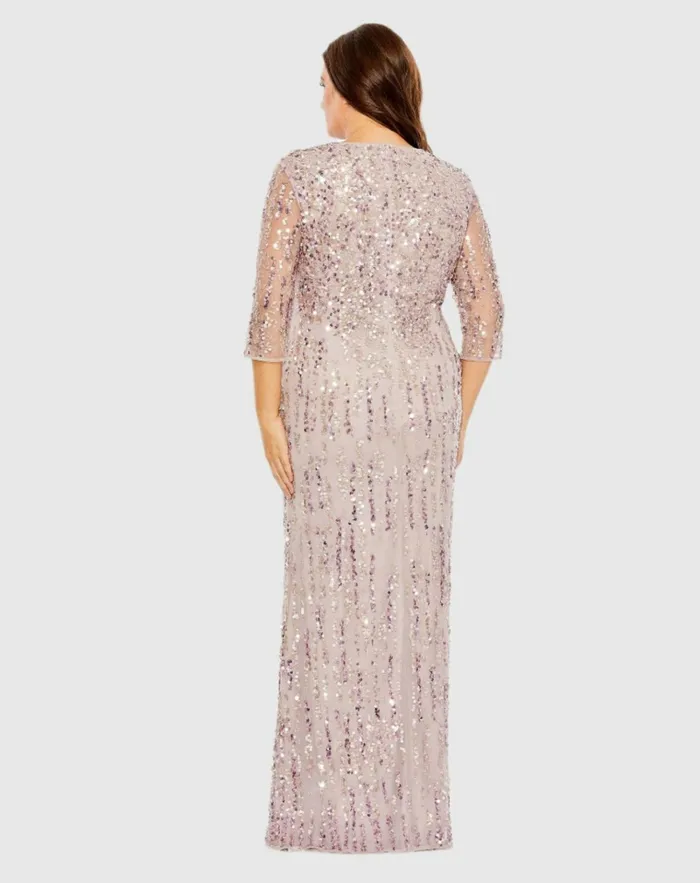 Women Plus Size Dresses Mac Duggal Mid Length Mesh Sleeve V Neck Embellished Dress Lilac Women Plus Size Dresses Mac Duggal Mid Length Mesh Sleeve V Neck Embellished Dress Lilac