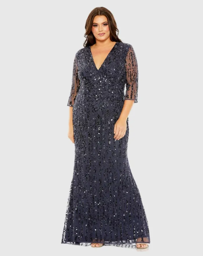 Women Plus Size Dresses Mac Duggal Mid Length Mesh Sleeve V Neck Embellished Dress Lilac Women Plus Size Dresses Mac Duggal Mid Length Mesh Sleeve V Neck Embellished Dress Lilac