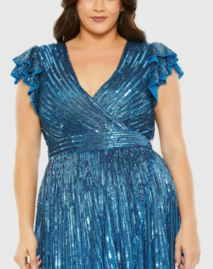 Women Plus Size Dresses Mac Duggal VNeck Flutter Sleeve HighLow Gown Plus Teal Women Plus Size Dresses Mac Duggal VNeck Flutter Sleeve HighLow Gown Plus Teal