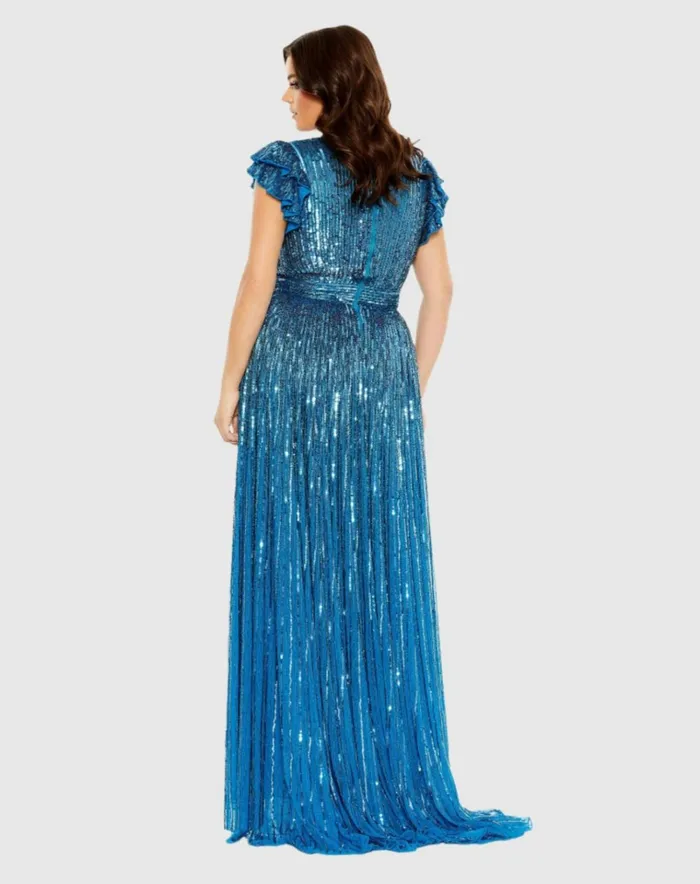 Women Plus Size Dresses Mac Duggal VNeck Flutter Sleeve HighLow Gown Plus Teal Women Plus Size Dresses Mac Duggal VNeck Flutter Sleeve HighLow Gown Plus Teal