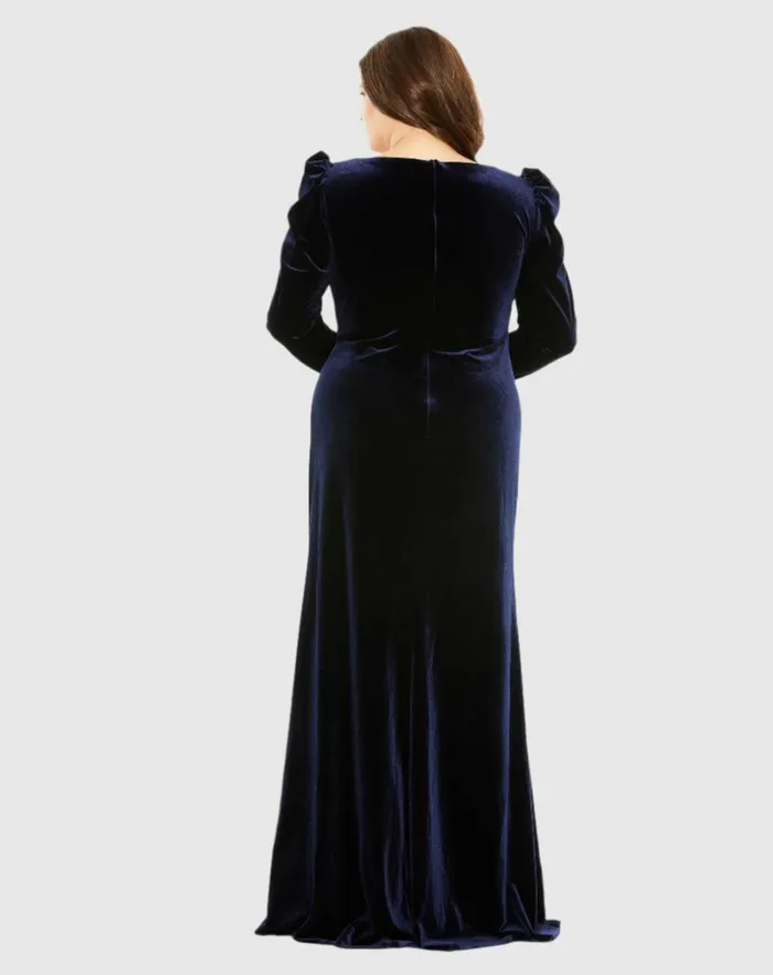 Women Plus Size Dresses Mac Duggal Velvet Long Sleeve Gown Midnight Women Plus Size Dresses Mac Duggal Velvet Long Sleeve Gown Midnight