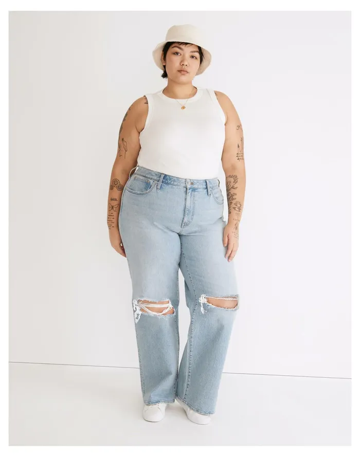 Women Plus Superwide Leg Jeans In Blaisdell Wash Braisdell Wash Madewell Jeans