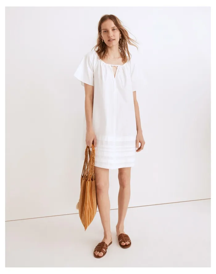 Women Poplin Flutter Sleeve Pintuck Mini Dress Eyelet White Madewell Dresses Women Poplin Flutter Sleeve Pintuck Mini Dress Eyelet White Madewell Dresses