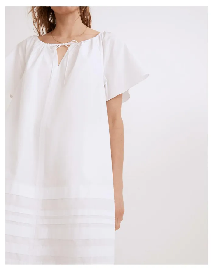 Women Poplin Flutter Sleeve Pintuck Mini Dress Eyelet White Madewell Dresses Women Poplin Flutter Sleeve Pintuck Mini Dress Eyelet White Madewell Dresses