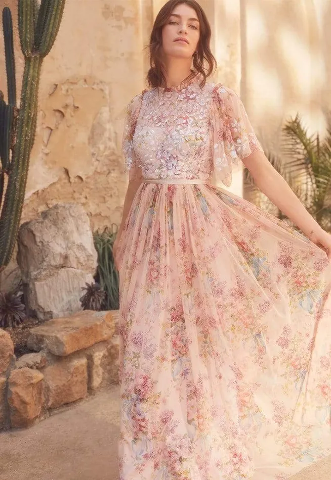 Women Printed Dresses Needle and Thread Floral Diamond Bodice Maxi Dress Multi