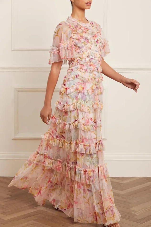 Women Printed Dresses Needle and Thread Iris Ruffle Gown Multi