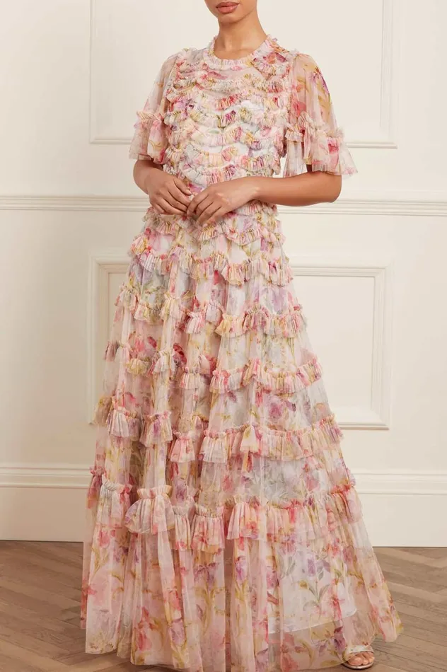 Women Printed Dresses Needle and Thread Iris Ruffle Gown Multi