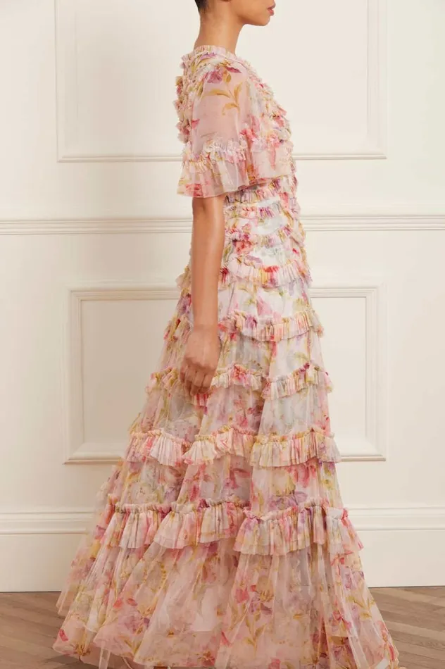 Women Printed Dresses Needle and Thread Iris Ruffle Gown Multi