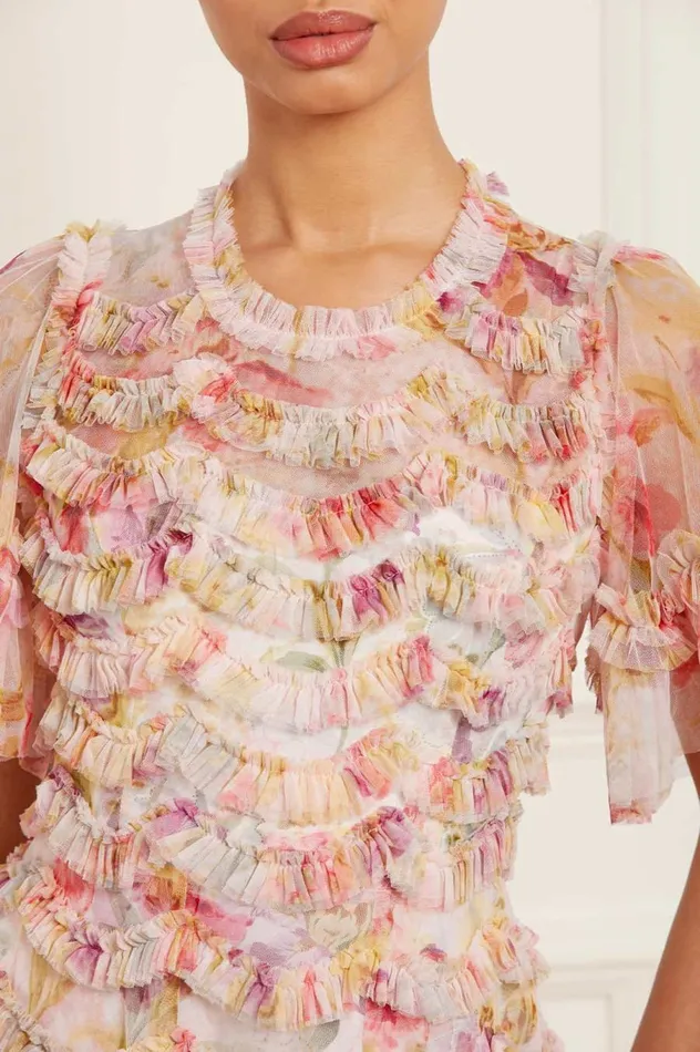 Women Printed Dresses Needle and Thread Iris Ruffle Gown Multi