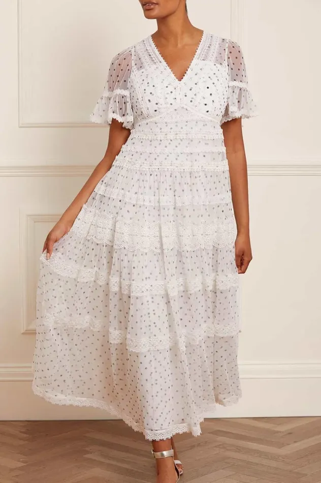 Women Printed Dresses Needle and Thread Polka Dot Lace Ankle Gown Multi