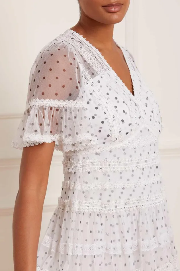 Women Printed Dresses Needle and Thread Polka Dot Lace Ankle Gown Multi