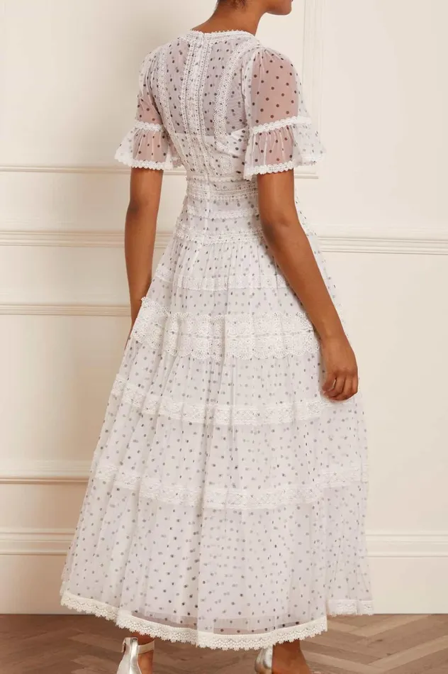 Women Printed Dresses Needle and Thread Polka Dot Lace Ankle Gown Multi