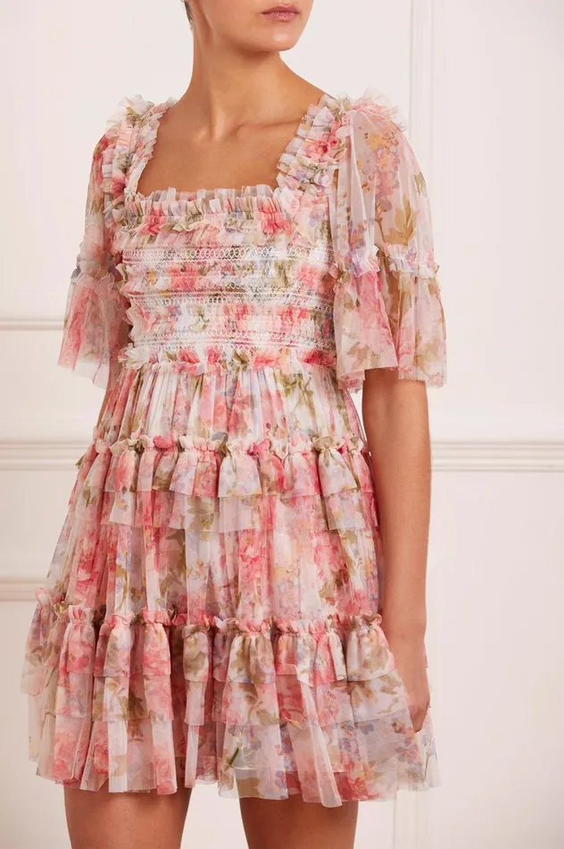 Women Printed Dresses Needle and Thread Summer Song Peaches Smocked Micro Mini Dress Multi Women Printed Dresses Needle and Thread Summer Song Peaches Smocked Micro Mini Dress Multi