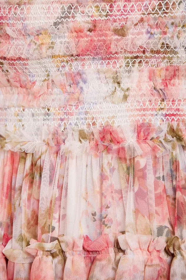 Women Printed Dresses Needle and Thread Summer Song Peaches Smocked Micro Mini Dress Multi