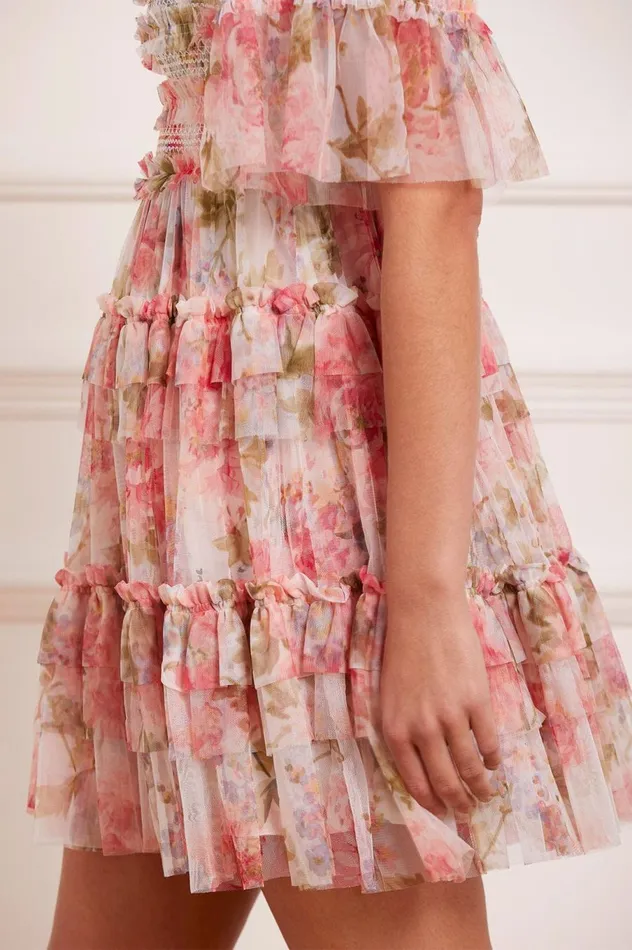 Women Printed Dresses Needle and Thread Summer Song Peaches Smocked Micro Mini Dress Multi
