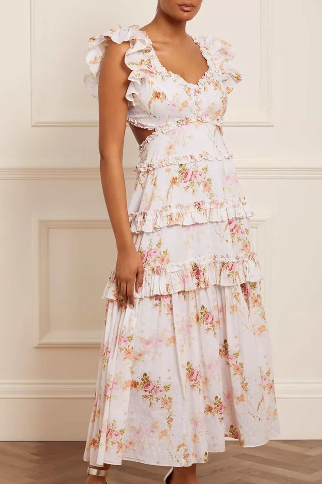 Women Printed Dresses Needle and Thread Trailing Blooms Cotton Backless Ankle Gown Multi Women Printed Dresses Needle and Thread Trailing Blooms Cotton Backless Ankle Gown Multi