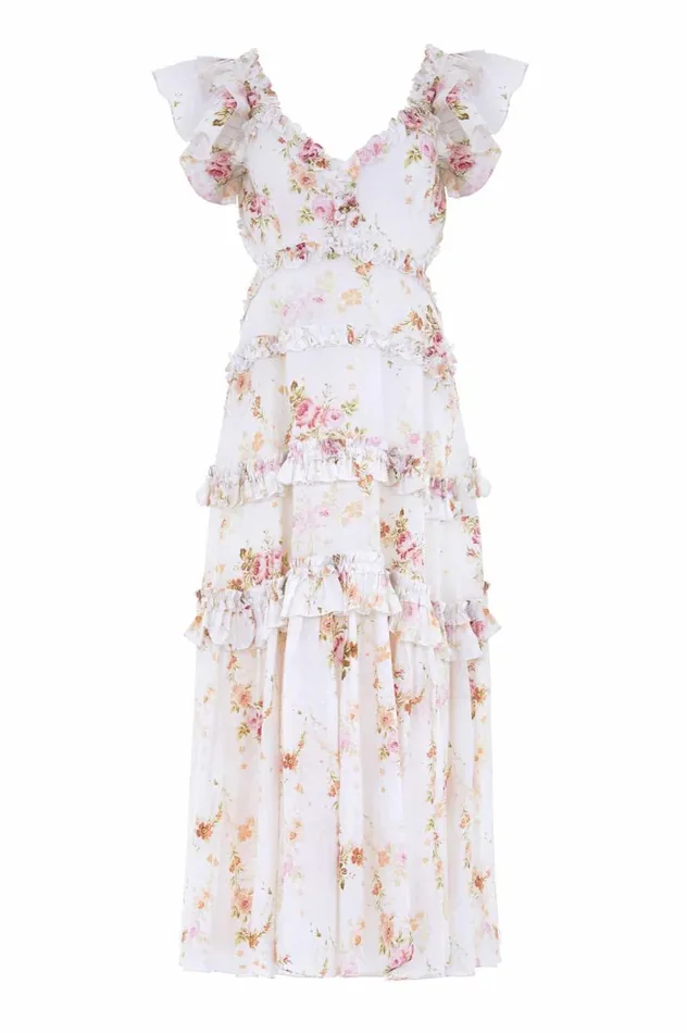 Women Printed Dresses Needle and Thread Trailing Blooms Cotton Backless Ankle Gown Multi Women Printed Dresses Needle and Thread Trailing Blooms Cotton Backless Ankle Gown Multi