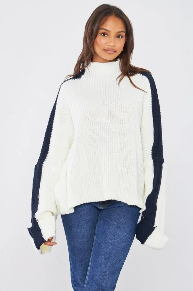 Women Pull cru En Maille Bicolore Ecru Brentiny Paris Sweaters and Sweatshirts