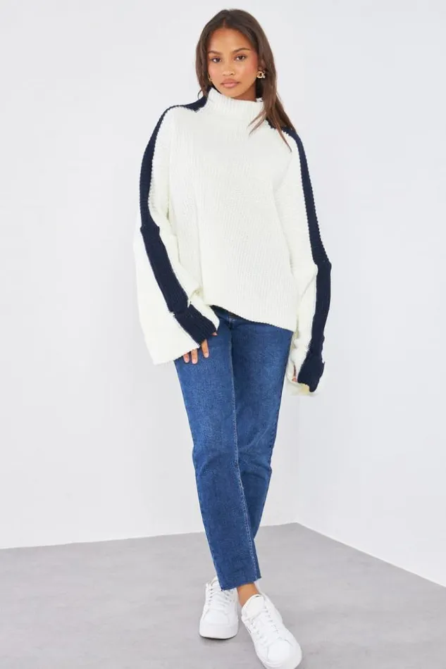 Women Pull cru En Maille Bicolore Ecru Brentiny Paris Sweaters and Sweatshirts Women Pull cru En Maille Bicolore Ecru Brentiny Paris Sweaters and Sweatshirts