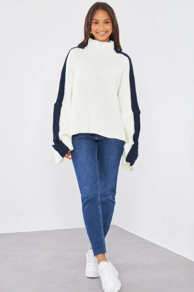 Women Pull cru En Maille Bicolore Ecru Brentiny Paris Sweaters and Sweatshirts Women Pull cru En Maille Bicolore Ecru Brentiny Paris Sweaters and Sweatshirts