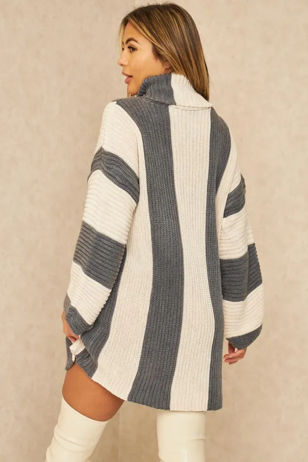 Women Pull Long En Grosses Mailles Rayures Beiges Et Grises Grey Brentiny Paris Short Dresses Women Pull Long En Grosses Mailles Rayures Beiges Et Grises Grey Brentiny Paris Short Dresses