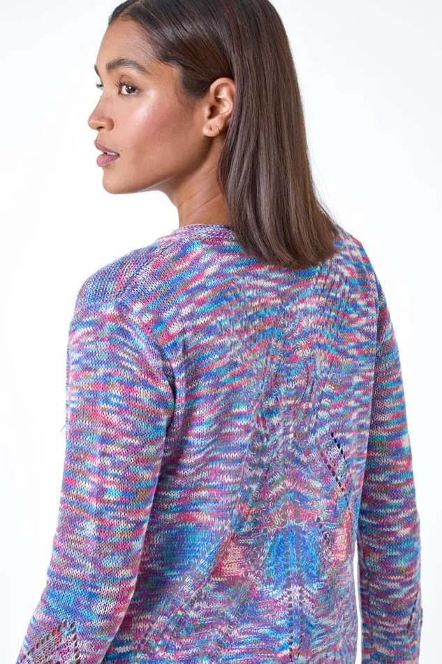 Women Purple Fringe Detail Waterfall Cardigan Roman Knitwear