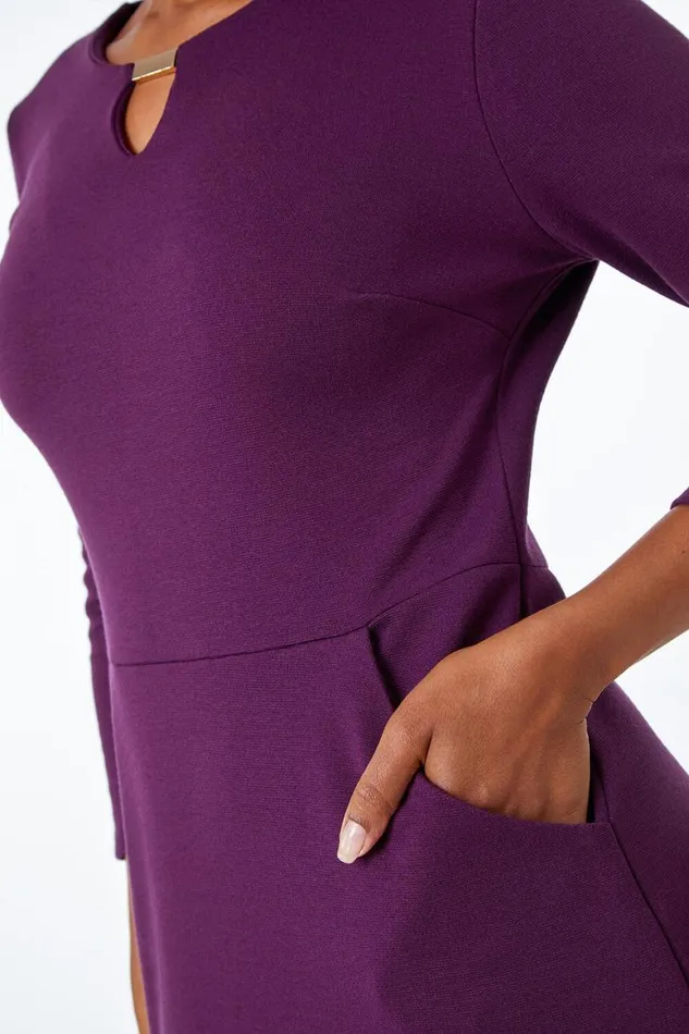 Women Purple Petite Keyhole Neck Dress Roman Dresses