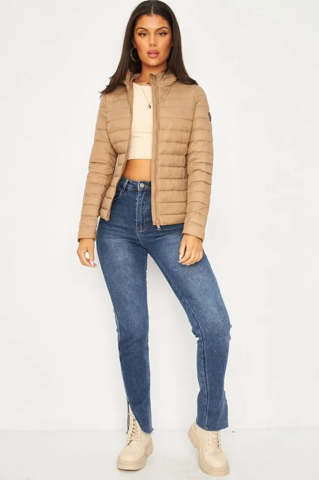 Women Quilted Liner Jacket With Hood In Taupe Brown Brentiny Paris Parkas And Down Jackets